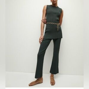 Veronica Beard Ribbed Dark Green 2 Piece Set Size XL Top & Size L Bottoms